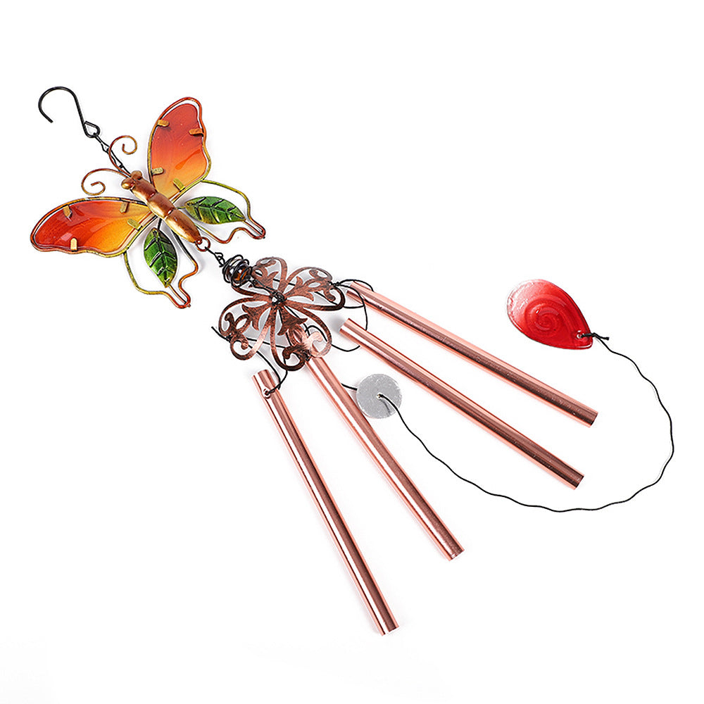Wholesale Butterfly wind chime metal glass painted aluminum tube ornaments